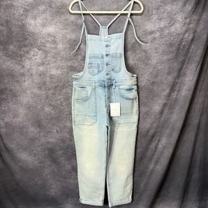 KanCan Denim Overalls Womens L Light Wash Button Front Slim Leg Skinny Straps